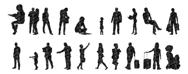 Silhouettes Vectorielles Silhouettes Esquissées Personnes Dessin Contour Silhouette Personnes Icône — Image vectorielle