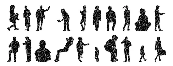 Silhouettes Vectorielles Silhouettes Esquissées Personnes Dessin Contour Silhouette Personnes Icône — Image vectorielle