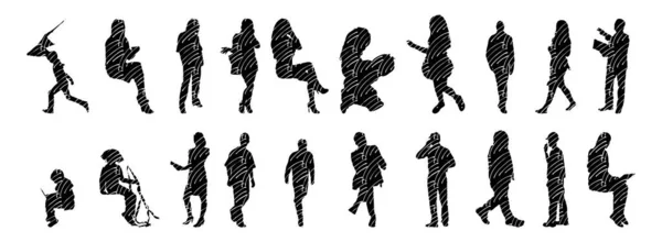 Vector Silhouettes Outline Silhouettes People Contour Drawing People Silhouette Icon — 스톡 벡터