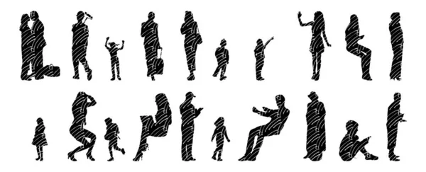 Vector Silhouettes Outline Silhouettes People Contour Drawing People Silhouette Icon — Stock Vector