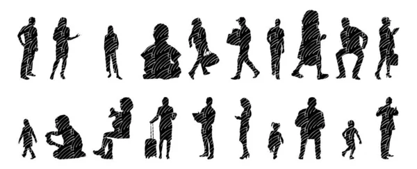 Vektor Silhouetten Umrisse Von Menschen Konturzeichnung Menschen Silhouette Icon Set — Stockvektor