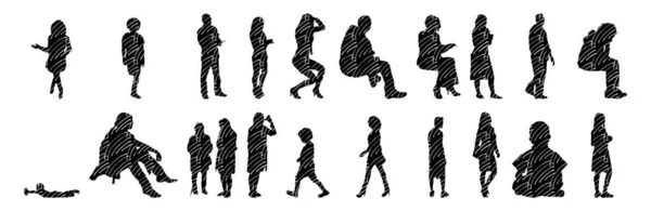 Vector Silhouettes Outline Silhouettes People Contour Drawing People Silhouette Icon — 스톡 벡터