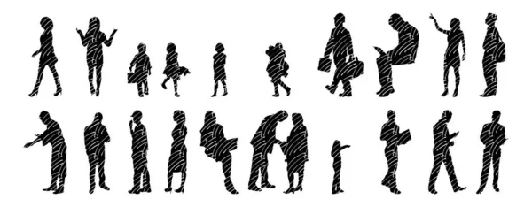 Vektor Silhouetten Umrisse Von Menschen Konturzeichnung Menschen Silhouette Icon Set — Stockvektor