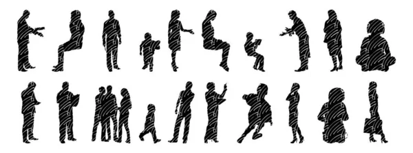 Silhouettes Vectorielles Silhouettes Esquissées Personnes Dessin Contour Silhouette Personnes Icône — Image vectorielle