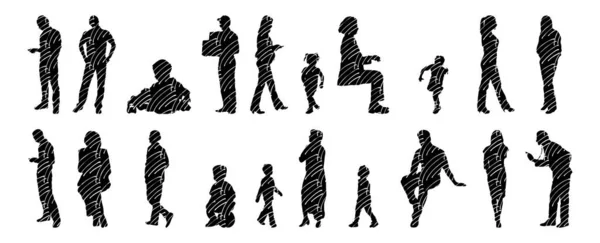 Vektor Silhouetten Umrisse Von Menschen Konturzeichnung Menschen Silhouette Icon Set — Stockvektor