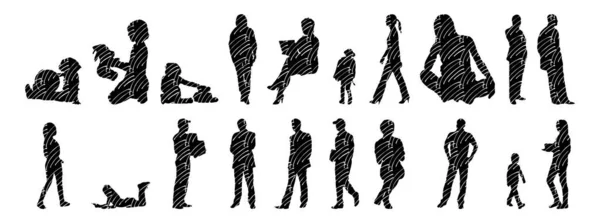 Silhouettes Vectorielles Silhouettes Esquissées Personnes Dessin Contour Silhouette Personnes Icône — Image vectorielle