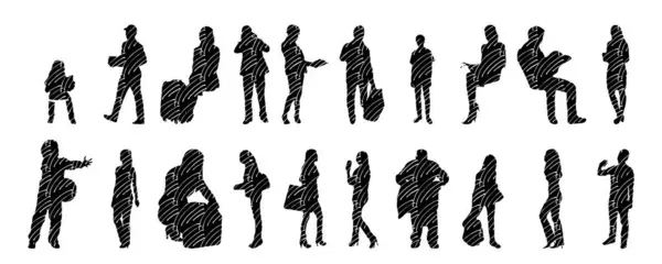 Vector Silhouettes Outline Silhouettes People Contour Drawing People Silhouette Icon — Stock Vector