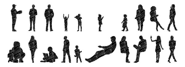 Vector Silhouettes Outline Silhouettes People Contour Drawing People Silhouette Icon — 스톡 벡터