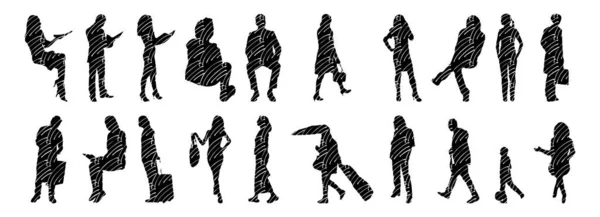 Vektor Silhouetten Umrisse Von Menschen Konturzeichnung Menschen Silhouette Icon Set — Stockvektor