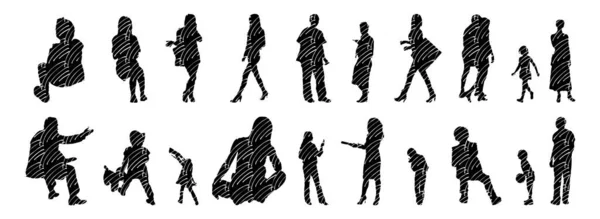 Silhouettes Vectorielles Silhouettes Esquissées Personnes Dessin Contour Silhouette Personnes Icône — Image vectorielle