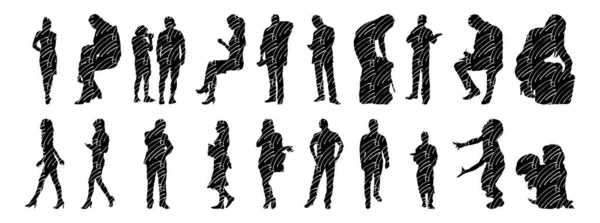 Silhouettes Vectorielles Silhouettes Esquissées Personnes Dessin Contour Silhouette Personnes Icône — Image vectorielle