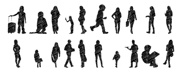 Silhouettes Vectorielles Silhouettes Esquissées Personnes Dessin Contour Silhouette Personnes Icône — Image vectorielle