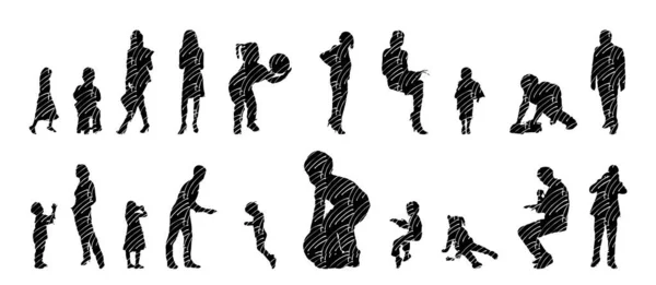 Silhouettes Vectorielles Silhouettes Esquissées Personnes Dessin Contour Silhouette Personnes Icône — Image vectorielle