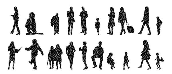 Vector Silhouettes Outline Silhouettes People Contour Drawing People Silhouette Icon — Stock Vector