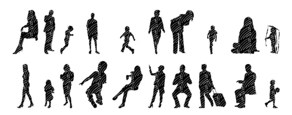 Vector Silhouetten Overzicht Silhouetten Van Mensen Contourtekening Personensilhouet Icoon Set — Stockvector