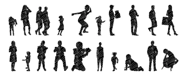 Vector Silhouettes Outline Silhouettes People Contour Drawing People Silhouette Icon — 스톡 벡터