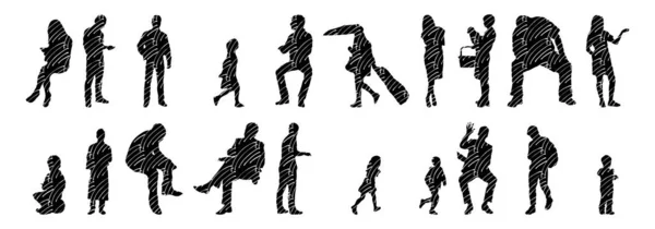 Silhouettes Vectorielles Silhouettes Esquissées Personnes Dessin Contour Silhouette Personnes Icône — Image vectorielle