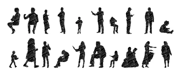 Silhouettes Vectorielles Silhouettes Esquissées Personnes Dessin Contour Silhouette Personnes Icône — Image vectorielle