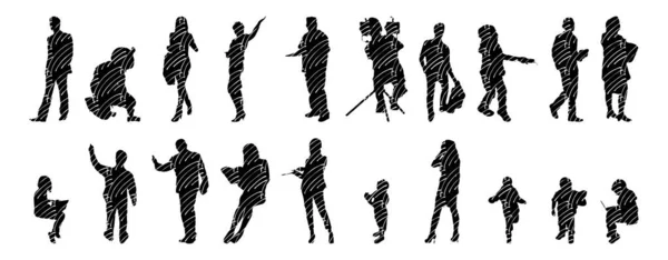 Vector Silhouettes Outline Silhouettes People Contour Drawing People Silhouette Icon — Stock Vector