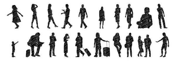 Silhouettes Vectorielles Silhouettes Esquissées Personnes Dessin Contour Silhouette Personnes Icône — Image vectorielle