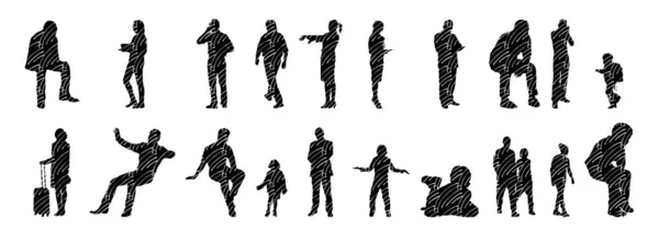 Vector Silhouettes Outline Silhouettes People Contour Drawing People Silhouette Icon — 스톡 벡터