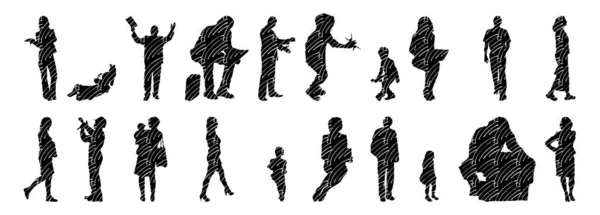 Silhouettes Vectorielles Silhouettes Esquissées Personnes Dessin Contour Silhouette Personnes Icône — Image vectorielle