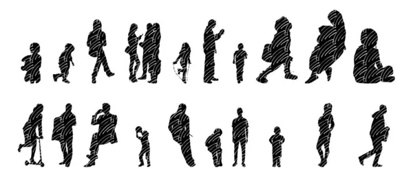 Vector Silhouettes Outline Silhouettes People Contour Drawing People Silhouette Icon — 스톡 벡터