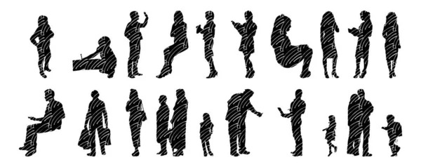 Vector Silhouettes Outline Silhouettes People Contour Drawing People Silhouette Icon — 스톡 벡터