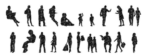 Silhouettes Vectorielles Silhouettes Esquissées Personnes Dessin Contour Silhouette Personnes Icône — Image vectorielle