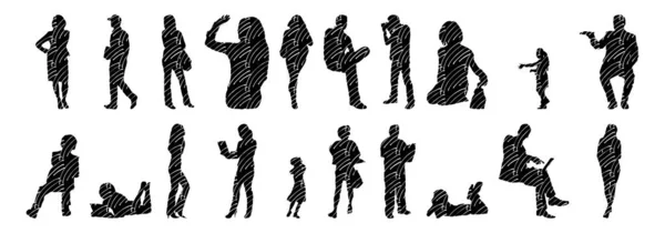 Silhouettes Vectorielles Silhouettes Esquissées Personnes Dessin Contour Silhouette Personnes Icône — Image vectorielle