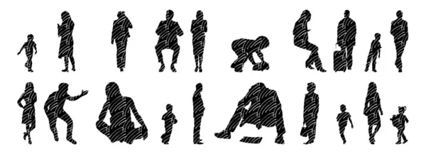 Silhouettes Vectorielles Silhouettes Esquissées Personnes Dessin Contour Silhouette Personnes Icône — Image vectorielle