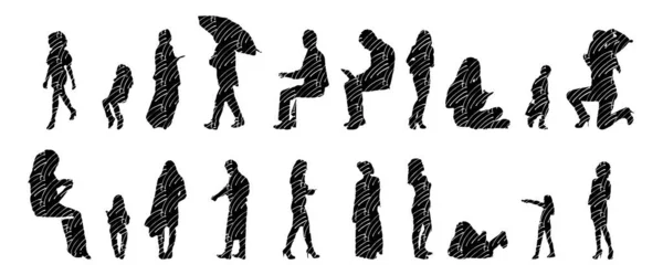 Silhouettes Vectorielles Silhouettes Esquissées Personnes Dessin Contour Silhouette Personnes Icône — Image vectorielle