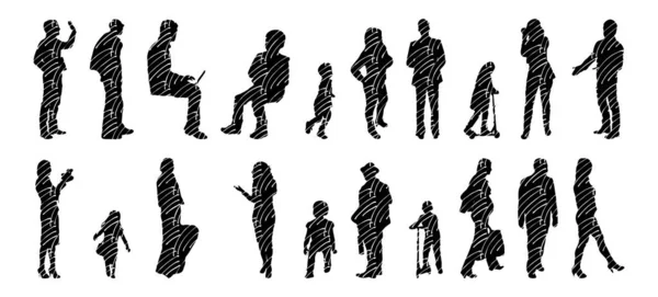 Vektor Silhouetten Umrisse Von Menschen Konturzeichnung Menschen Silhouette Icon Set — Stockvektor