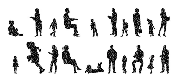 Silhouettes Vectorielles Silhouettes Esquissées Personnes Dessin Contour Silhouette Personnes Icône — Image vectorielle