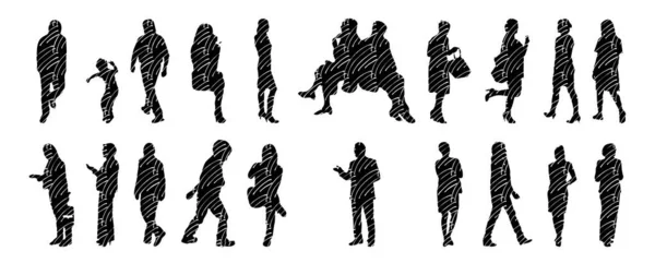 Vector Silhouettes Outline Silhouettes People Contour Drawing People Silhouette Icon — Stock Vector