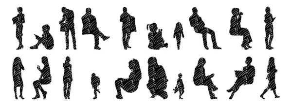 Silhouettes Vectorielles Silhouettes Esquissées Personnes Dessin Contour Silhouette Personnes Icône — Image vectorielle