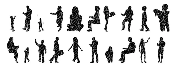 Silhouettes Vectorielles Silhouettes Esquissées Personnes Dessin Contour Silhouette Personnes Icône — Image vectorielle