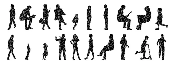 Vector Silhouettes Outline Silhouettes People Contour Drawing People Silhouette Icon — 스톡 벡터