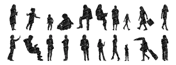 Silhouettes Vectorielles Silhouettes Esquissées Personnes Dessin Contour Silhouette Personnes Icône — Image vectorielle