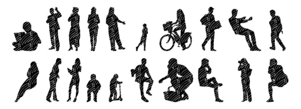 Silhouettes Vectorielles Silhouettes Esquissées Personnes Dessin Contour Silhouette Personnes Icône — Image vectorielle