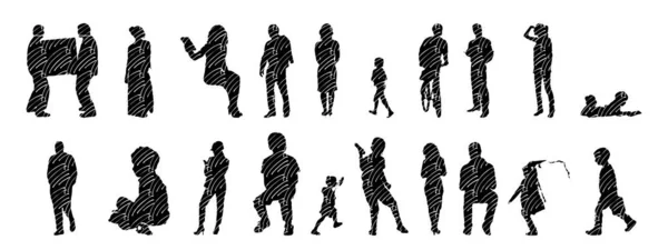 Silhouettes Vectorielles Silhouettes Esquissées Personnes Dessin Contour Silhouette Personnes Icône — Image vectorielle