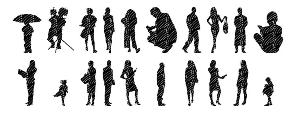 Silhouettes Vectorielles Silhouettes Esquissées Personnes Dessin Contour Silhouette Personnes Icône — Image vectorielle