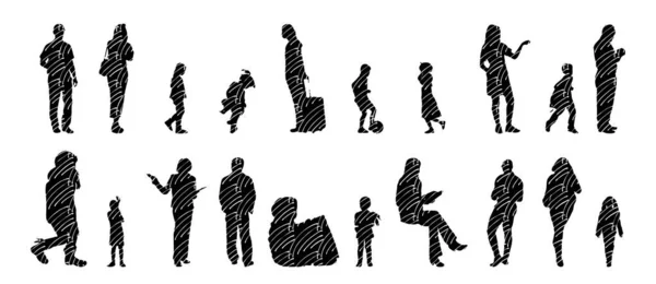 Silhouettes Vectorielles Silhouettes Esquissées Personnes Dessin Contour Silhouette Personnes Icône — Image vectorielle