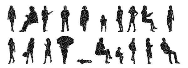 Silhouettes Vectorielles Silhouettes Esquissées Personnes Dessin Contour Silhouette Personnes Icône — Image vectorielle