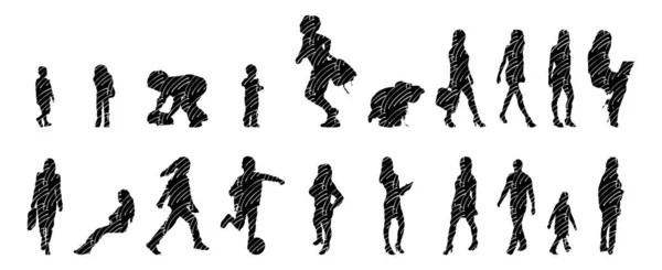 Vector Silhouettes Outline Silhouettes People Contour Drawing People Silhouette Icon — Stock Vector