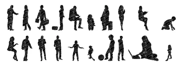 Silhouettes Vectorielles Silhouettes Esquissées Personnes Dessin Contour Silhouette Personnes Icône — Image vectorielle