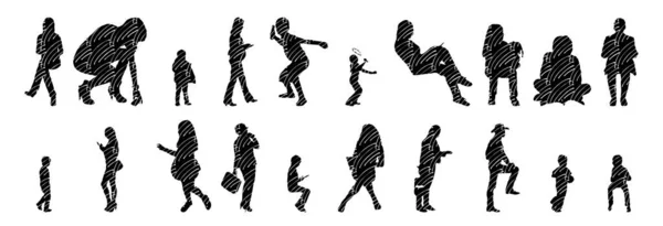 Silhouettes Vectorielles Silhouettes Esquissées Personnes Dessin Contour Silhouette Personnes Icône — Image vectorielle