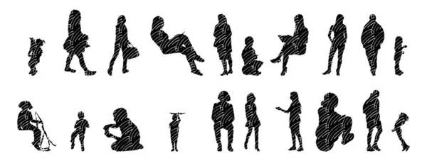 Silhouettes Vectorielles Silhouettes Esquissées Personnes Dessin Contour Silhouette Personnes Icône — Image vectorielle