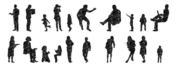 Vektor Silhouetten Umrisse Von Menschen Konturzeichnung Menschen Silhouette Icon Set — Stockvektor