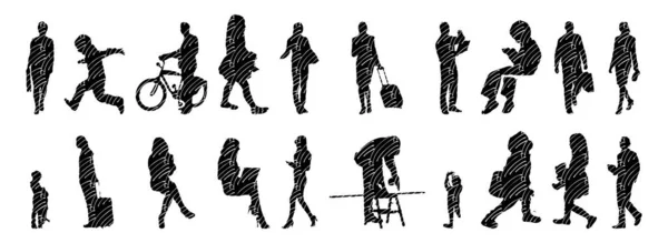 Silhouettes Vectorielles Silhouettes Esquissées Personnes Dessin Contour Silhouette Personnes Icône — Image vectorielle